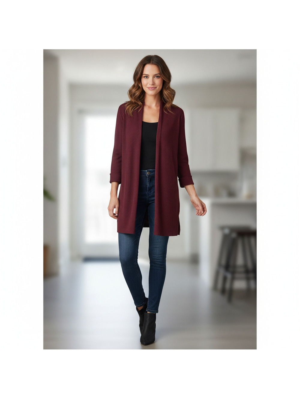 Talbots Burgundy Ribbed Cardigan Size L Petite